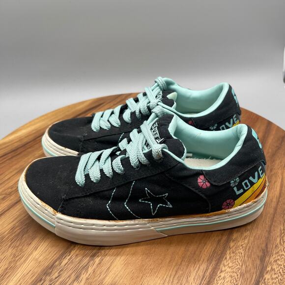 Converse Chuck Taylor All Star CTAS Shoes Womens 7.5 Black Peace Signs Casual - Picture 3 of 8